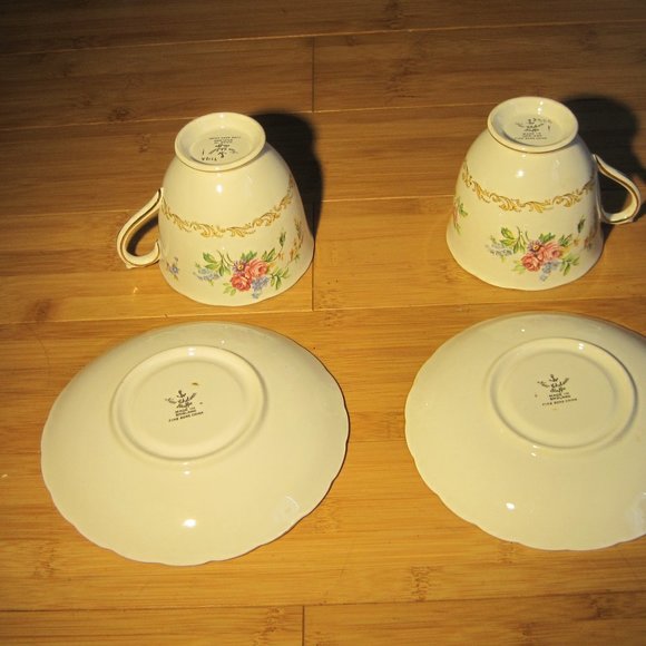 Set of Two (2) New Chelsea Staffs Cups & Saucers Pink Floral Gold Rim England - Picture 4 of 5